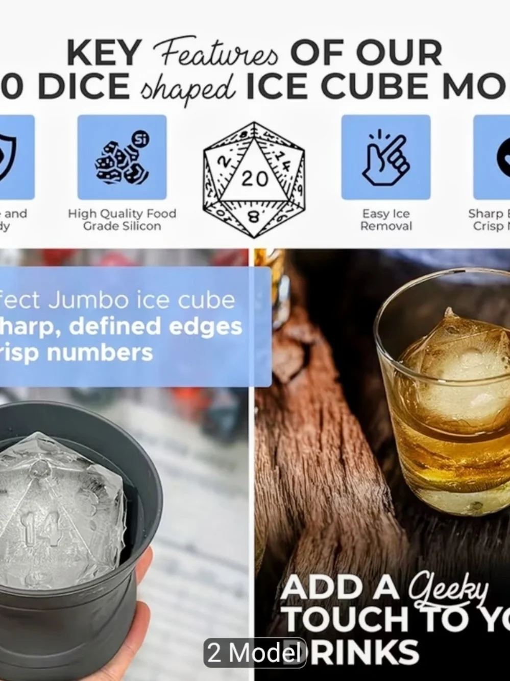 D&D 20-Sided Die Ice Mold - Dungeons & Dragons D20 Shaped Jumbo Ice Mold